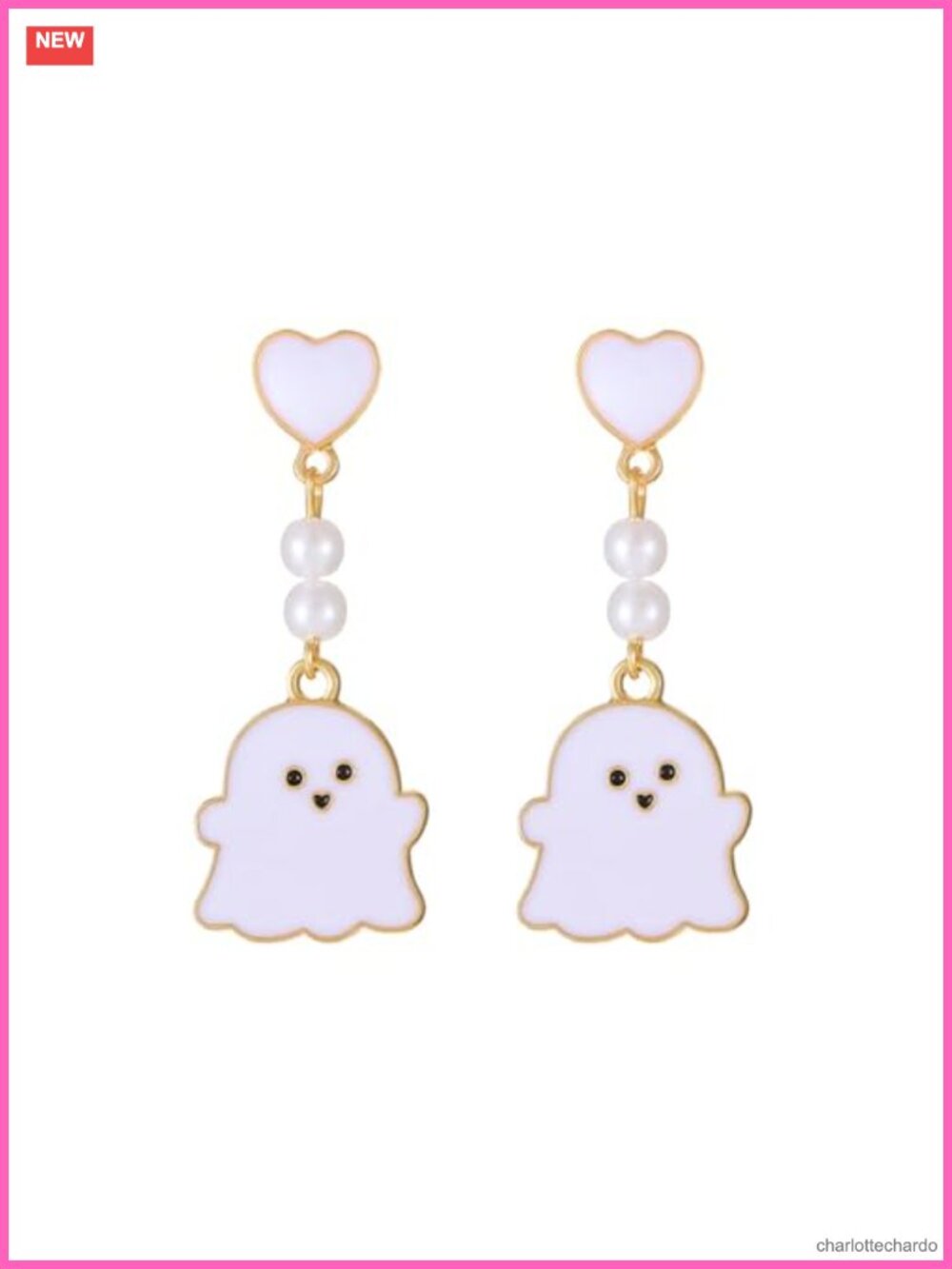 Halloween Ghost Heart Pearl Dangle Drop Earrings